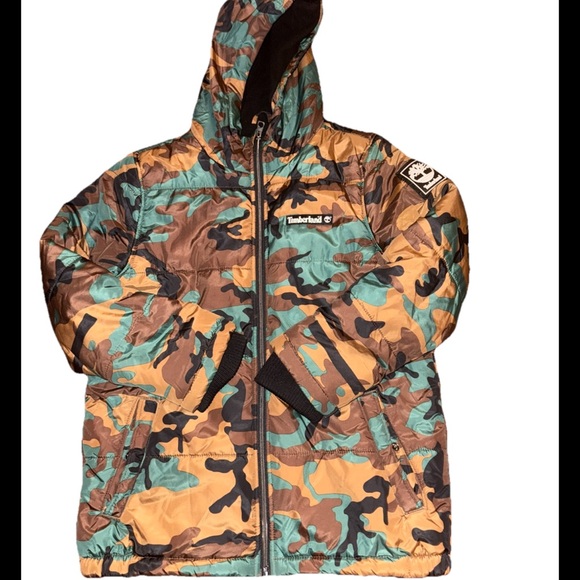 Timberland Big Boys Camo Printed Puffer Jacket Size Large 14/16 - Picture 1 of 9